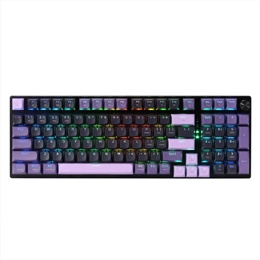 Redragon-Dharma-PRO-K740-Wireless-RGB-Gaming-Keyboard-Front_2048x2048 Redragon DHARMA K740 PRO Tri-Mode Mechanical Keyboard with Mambo Switches (Black & Purple) - Image 1