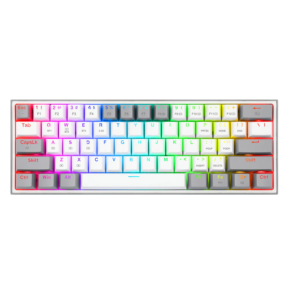 Redragon-k616-keyboard-01-Redragonzone.pk_2048x2048 Redragon K616 FIZZ Pro RGB Bluetooth Wireless Mechanical Gaming Keyboard 61 Keys, Red Switches (White Grey) - Image 1