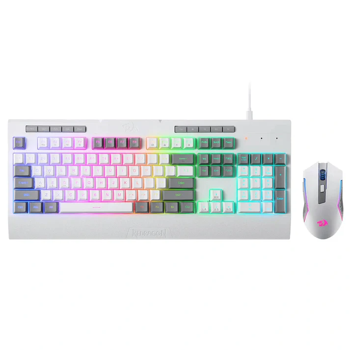 Redragon-S151-White-Membrane-Gaming-Keyboard-_-Mouse-Wired-Combo-Front Redragon S151 White RGB K525 Membrane Keyboard & M616 Mouse Bundle - Image 1